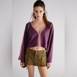 We The Free Free People Something Good Purple Crocheted Cropped Long Sleeve Boho